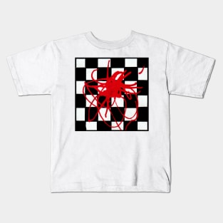 Red Stained Chessboard Geometric Abstract Acrylic Painting Kids T-Shirt